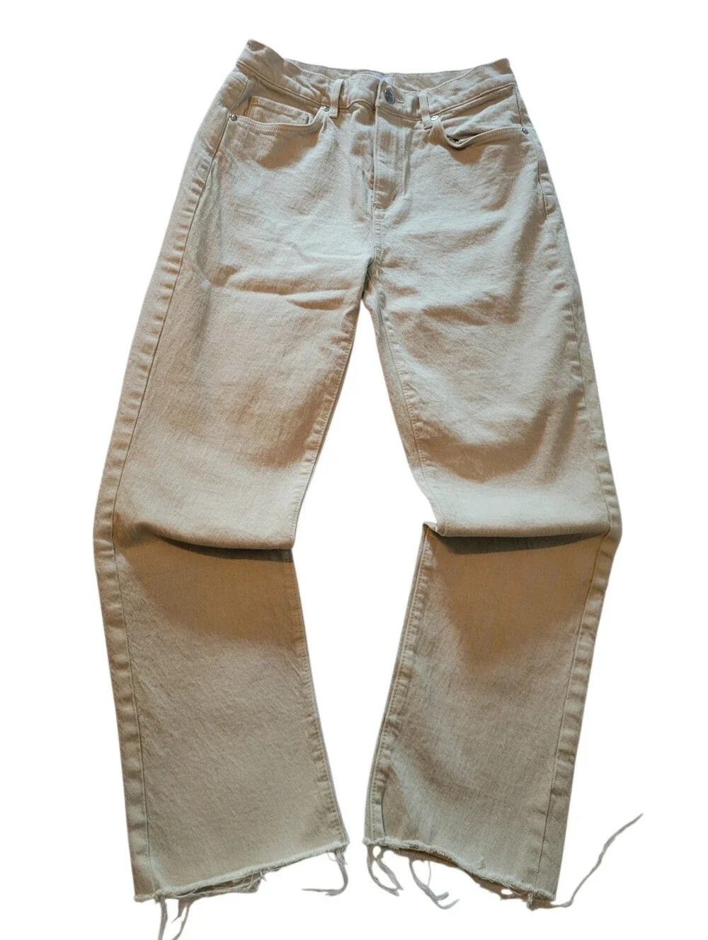 LOFT Frayed High Waisted Straight Crop Stone Cream Color Jeans 99% Cotton Sze 25